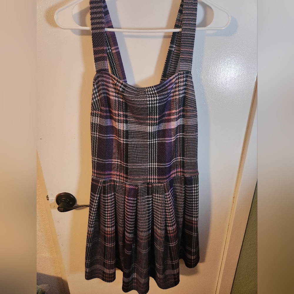 Like New Rue 21 Purple/Black Plaid Dress With Open Tie Back Size Med